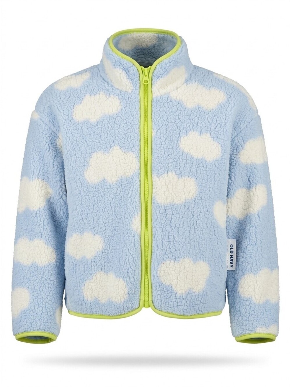 Old Navy Sherpa Fleece Full Zip Jacket Girls M 8 Light Blue Cloud Print Lime NWT